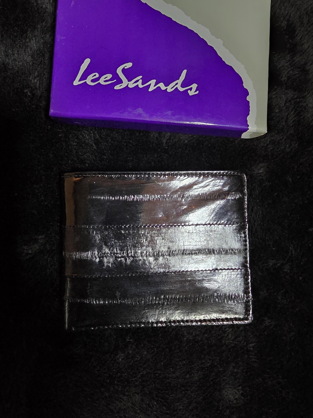 Lee Sands Black Eel Skin Bifold Wallet New In Box